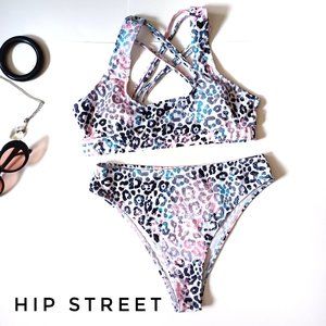 Multi Color Leopard Print 2 Piece Bikini M
